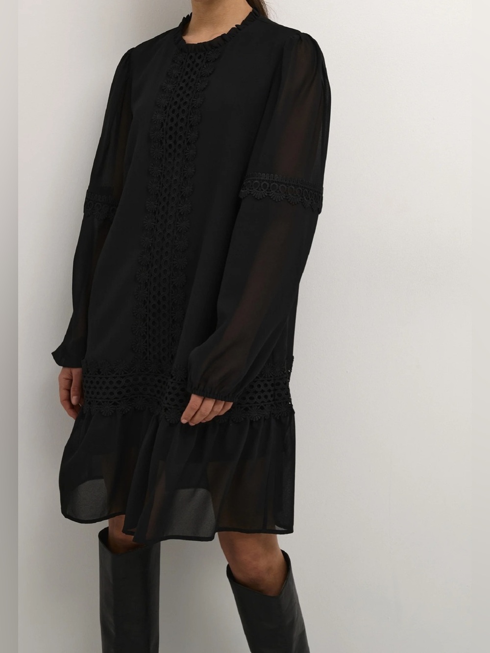 KAFFE NWT Black Lace-Trim Long Sleeve fully lined Dress size 8 - Picture 11 of 11